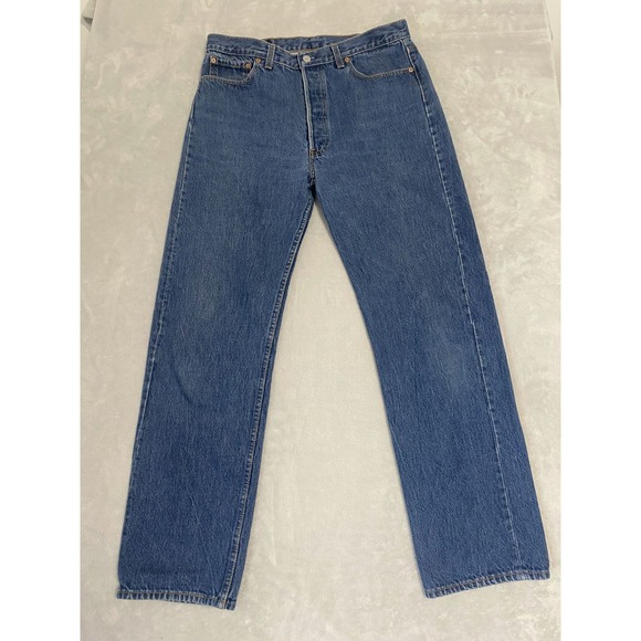 Levi's 501 Jeans Mens 34X30 Blue Denim Medium Wash Straight Pockets Button Fly - Picture 1 of 8